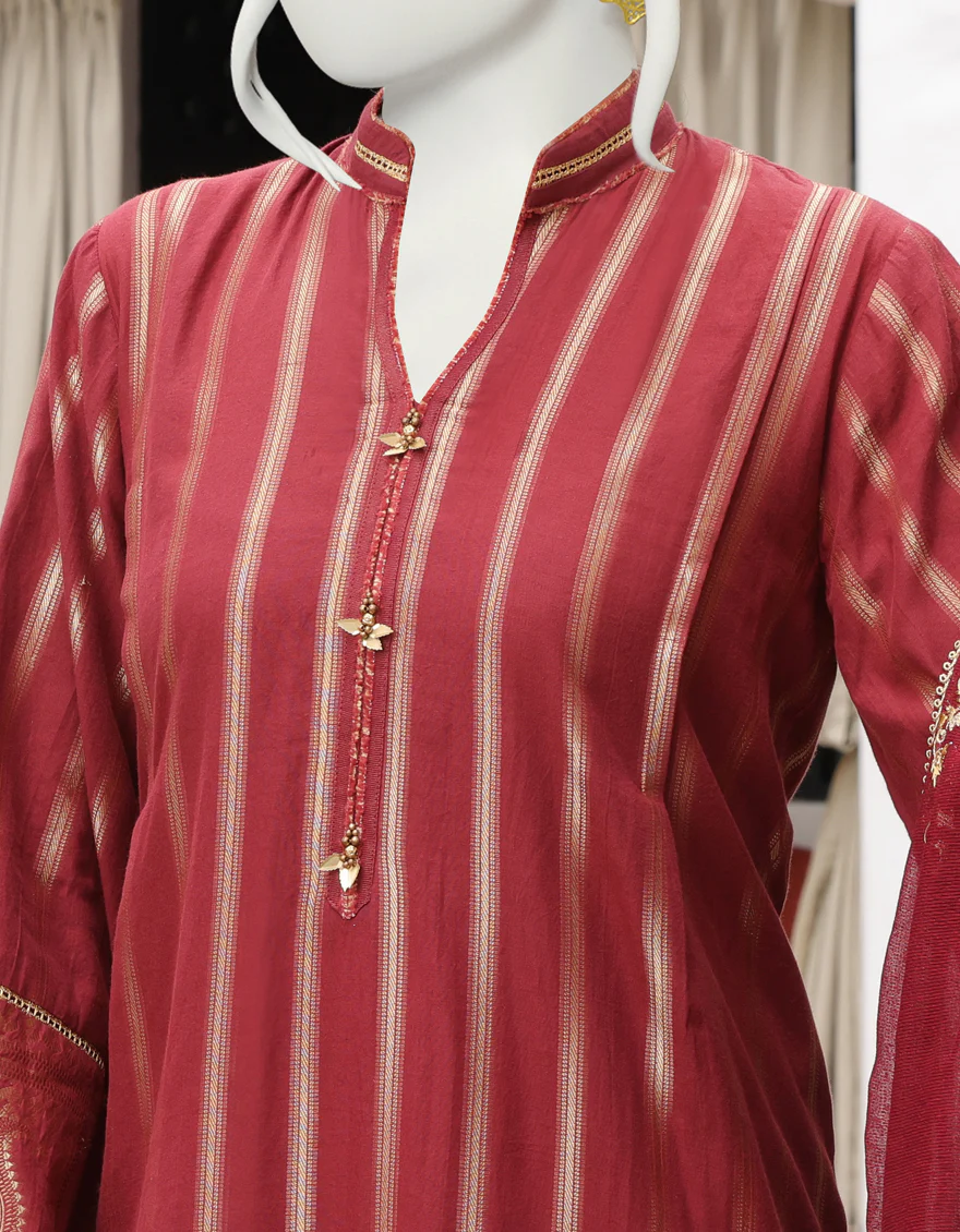 MAROON JACQUARD 3PC UNSTITCHED | JJLS-W-JWU-US-22-1851 FB/SURKHZARI - Image 3