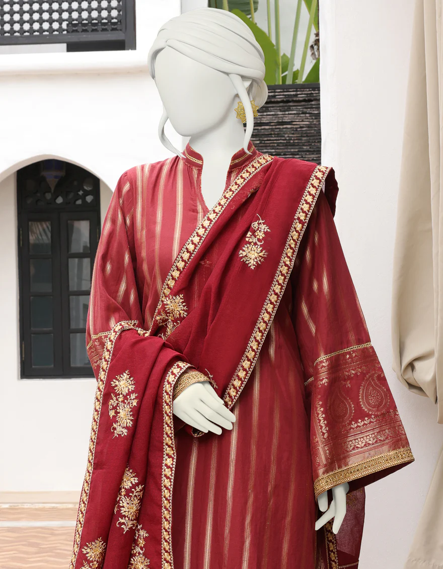 MAROON JACQUARD 3PC UNSTITCHED | JJLS-W-JWU-US-22-1851 FB/SURKHZARI - Image 4