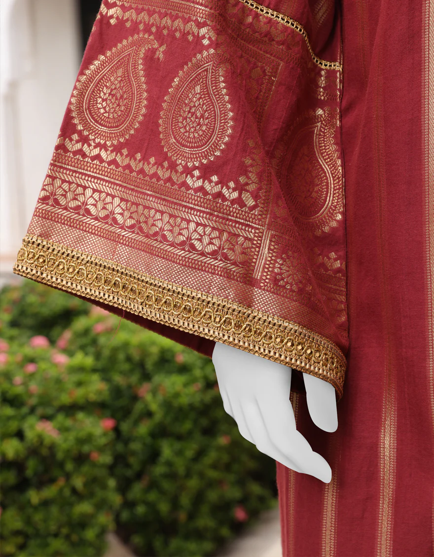 MAROON JACQUARD 3PC UNSTITCHED | JJLS-W-JWU-US-22-1851 FB/SURKHZARI - Image 5