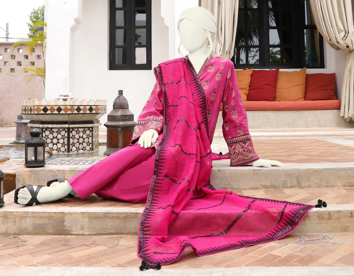 MAGENTA JACQUARD 3PC UNSTITCHED | JJLS-W-JWU-US-22-1853 FB/KALGRAM - Image 5