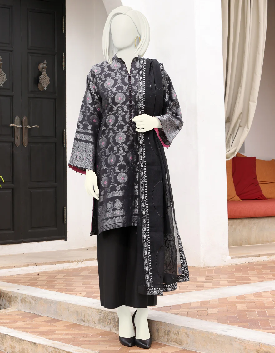 BLACK JACQUARD 3PC UNSTITCHED | JJLS-W-JWU-US-22-1854 FB/AUDEN
