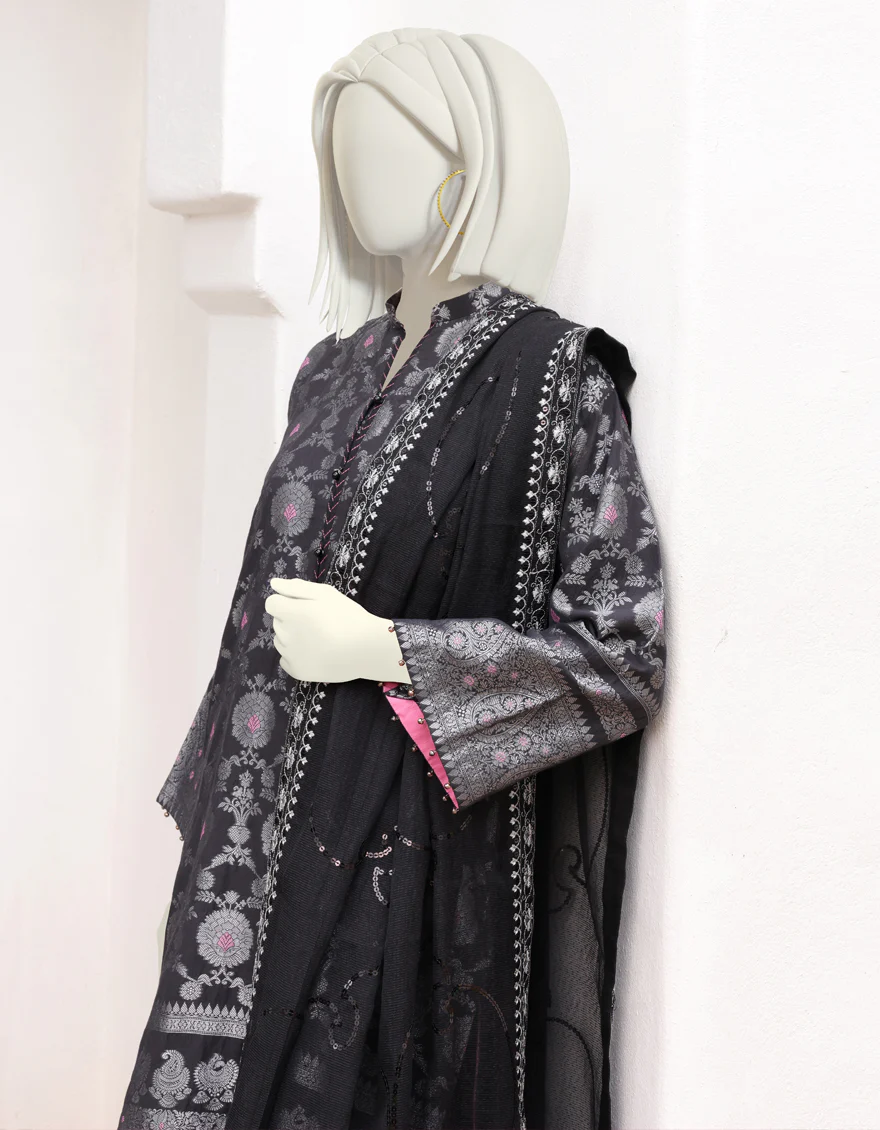 BLACK JACQUARD 3PC UNSTITCHED | JJLS-W-JWU-US-22-1854 FB/AUDEN - Image 4