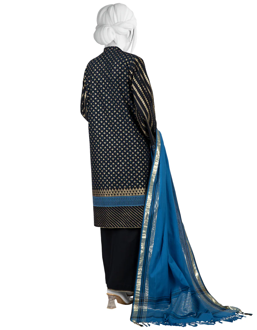 DARK BLUE CAMBRIC 3PC UNSTITCHED | JJLS-W-JWU-US-22-1866 FB/SIOFRA - Image 2