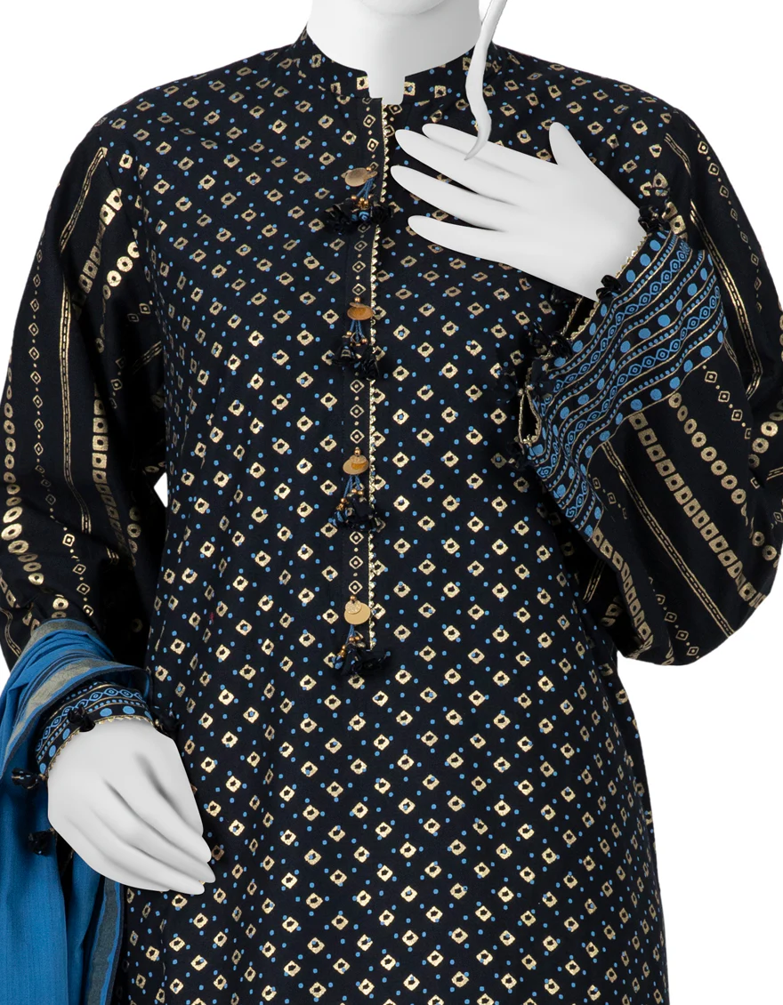 DARK BLUE CAMBRIC 3PC UNSTITCHED | JJLS-W-JWU-US-22-1866 FB/SIOFRA - Image 3