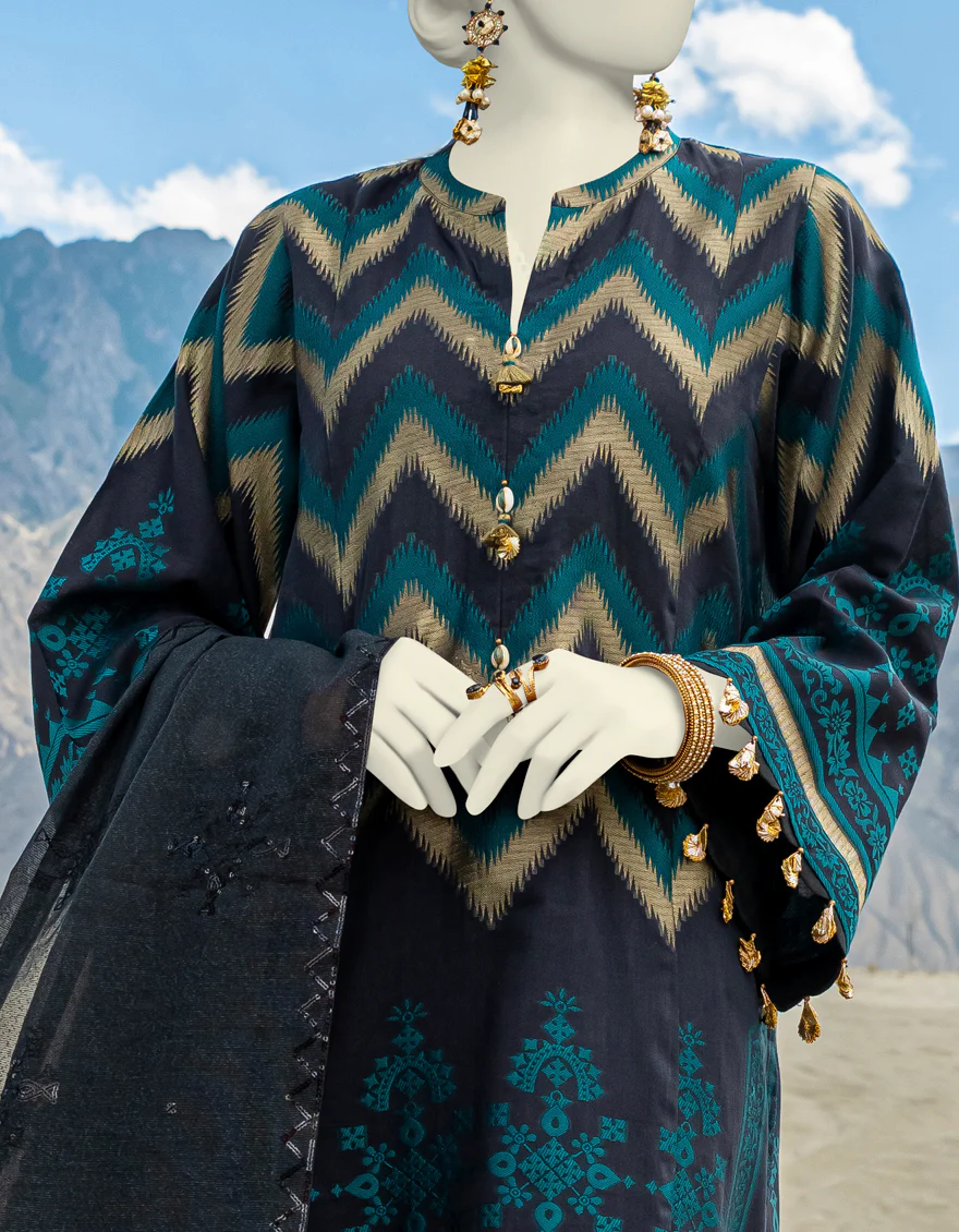 BLACK JACQUARD 3PC UNSTITCHED | JJLS-W-JWU-US-23-1825 FB/EASTERN HUES-1 - Image 3