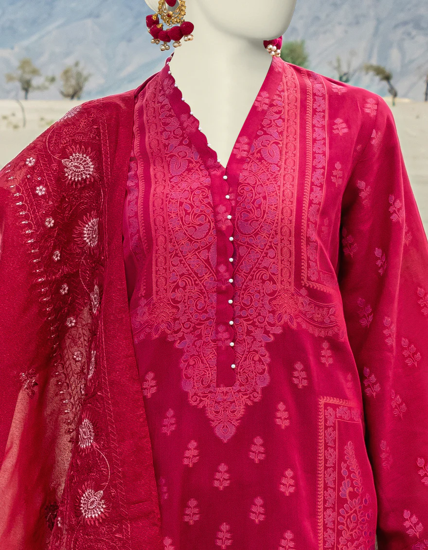 MAROON JACQUARD 3PC UNSTITCHED | JJLS-W-JWU-US-23-1826 FB/EASTERN HUES-2 - Image 3