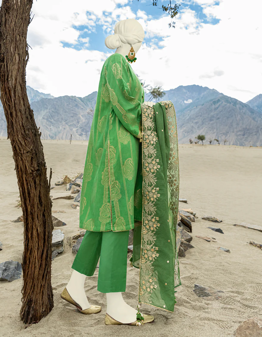GREEN JACQUARD 3PC UNSTITCHED | JJLS-W-JWU-US-23-1828 FB/EASTERN HUES-4 - Image 2