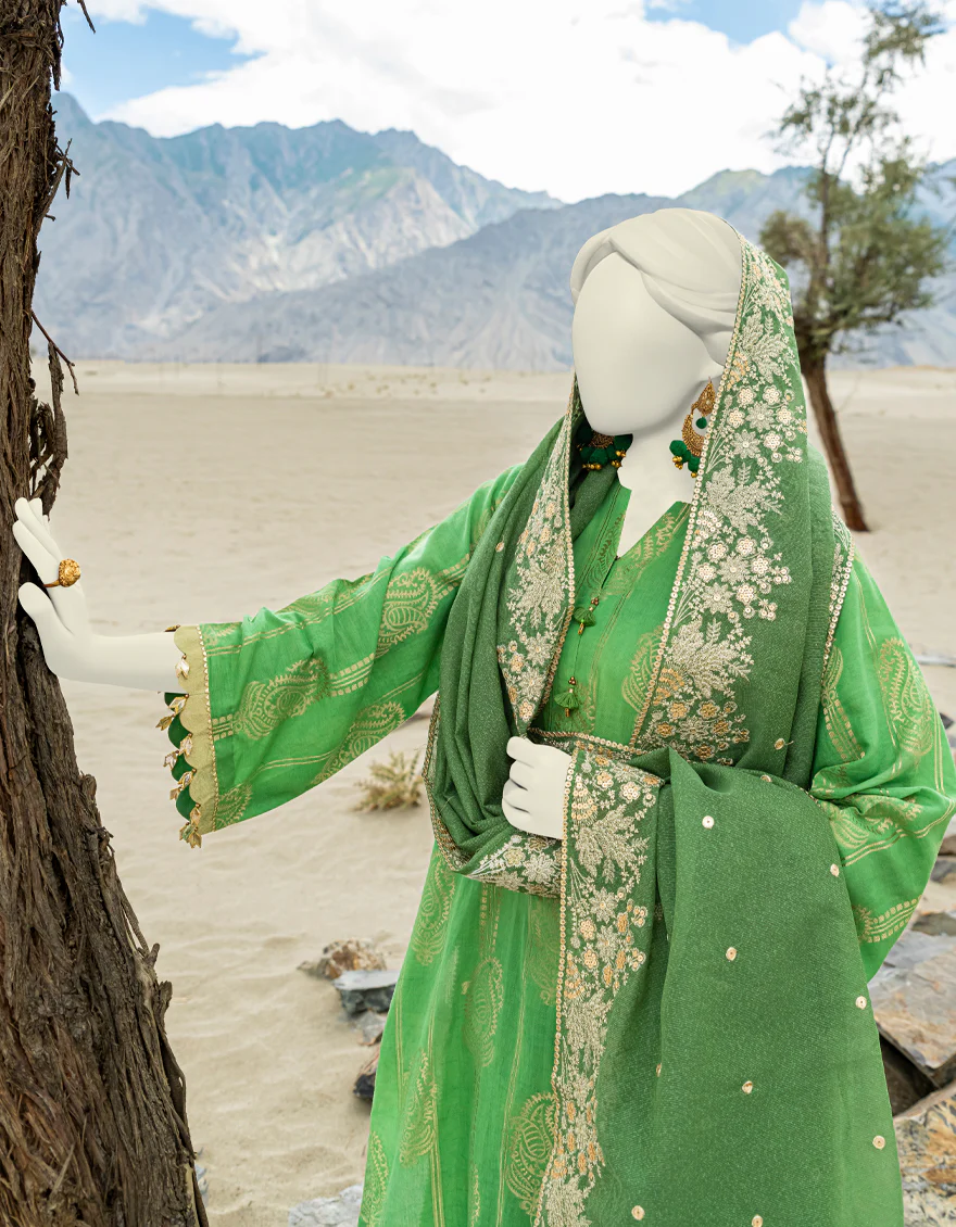 GREEN JACQUARD 3PC UNSTITCHED | JJLS-W-JWU-US-23-1828 FB/EASTERN HUES-4 - Image 3