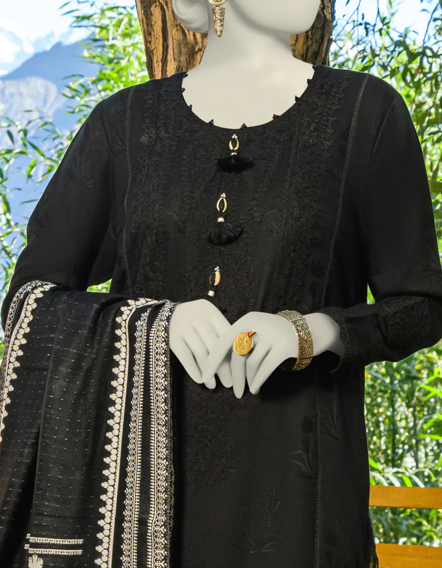 BLACK VISCOSE 3PC UNSTITCHED | JJLS-W-JWU-US-23-1847 FB/ENCAHNTAE-03 - Image 3