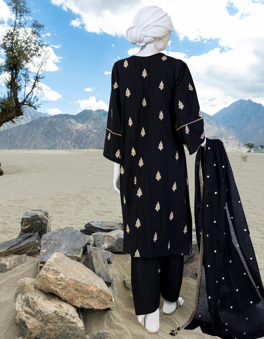 BLACK KARANDI 3PC UNSTITCHED | JJLS-W-JWU-US-23-1851 FB/VOGUE-3 - Image 2