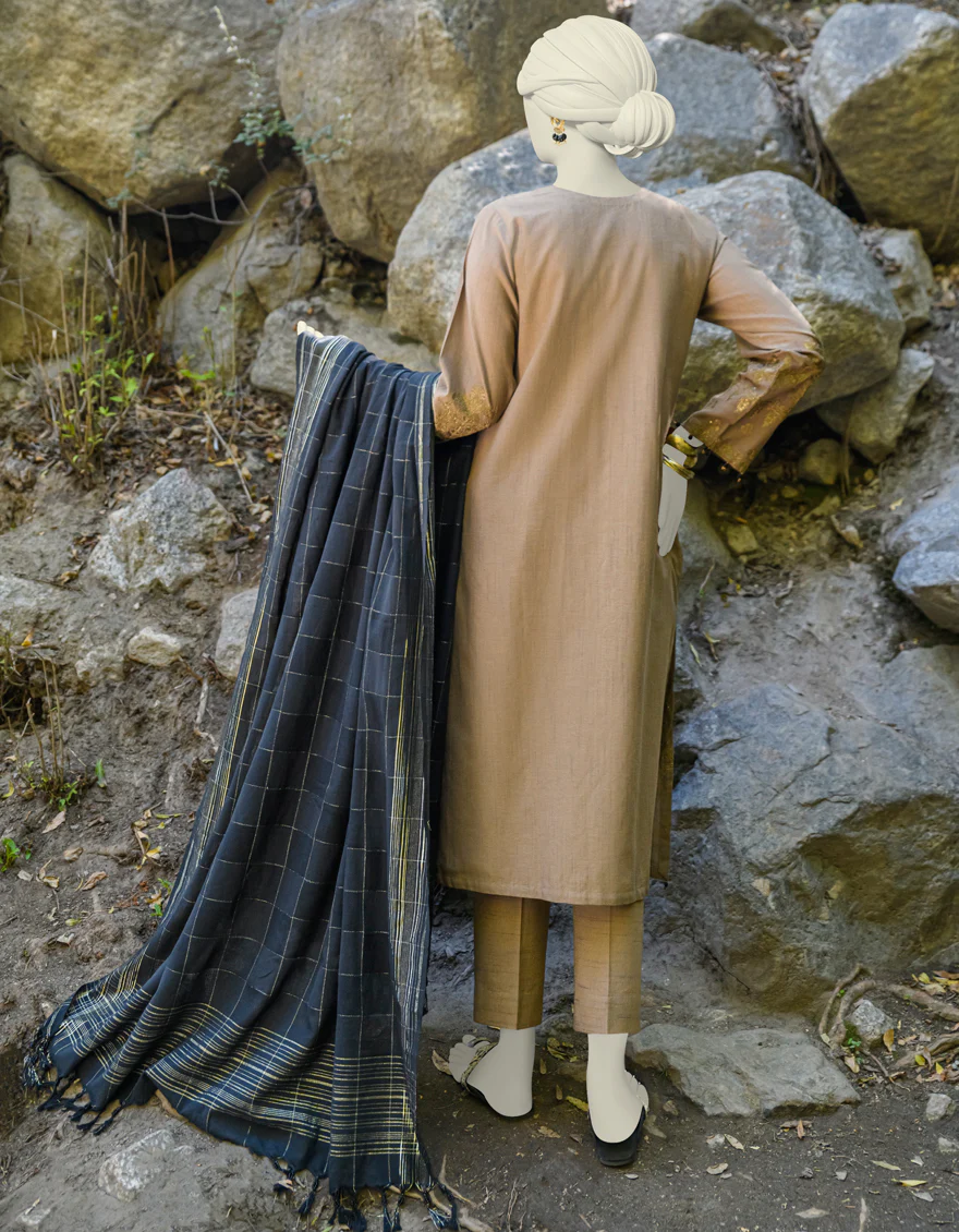 OLIVE BROWN JACQUARD 3PC UNSTITCHED | JJLS-W-JWU-US-23-1856 FB/EMB-025 - Image 2