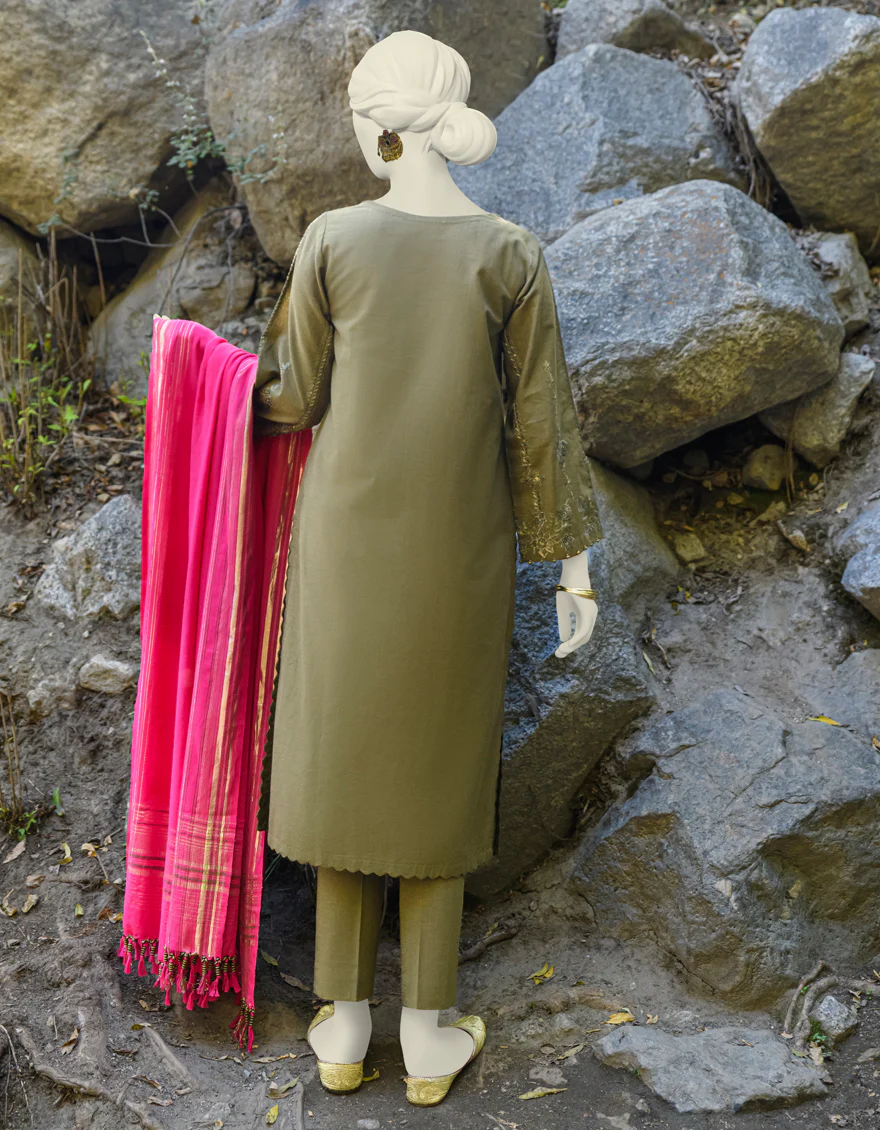 MEHNDI GREEN JACQUARD 3PC UNSTITCHED | JJLS-W-JWU-US-23-1857 FB/EMB-026 - Image 2