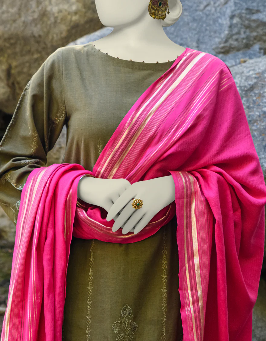 MEHNDI GREEN JACQUARD 3PC UNSTITCHED | JJLS-W-JWU-US-23-1857 FB/EMB-026 - Image 3