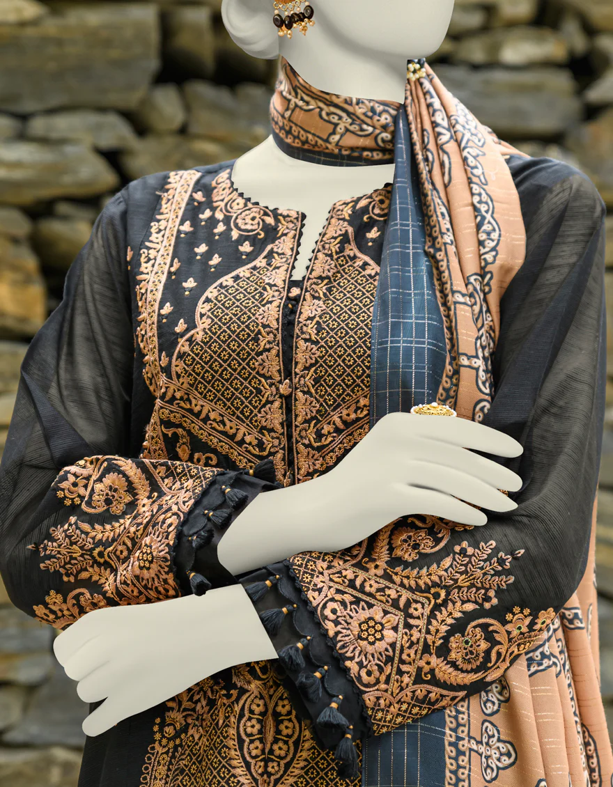 BLACK CAMBRIC 3PC UNSTITCHED | JJLS-W-JWU-US-23-1862 FB/LUXE-1 - Image 3