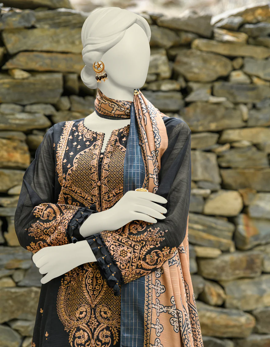 BLACK CAMBRIC 3PC UNSTITCHED | JJLS-W-JWU-US-23-1862 FB/LUXE-1 - Image 4