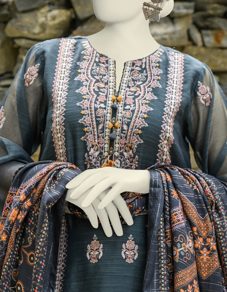 GREY CAMBRIC 3PC UNSTITCHED | JJLS-W-JWU-US-23-1863 FB/LUXE-2 - Image 3