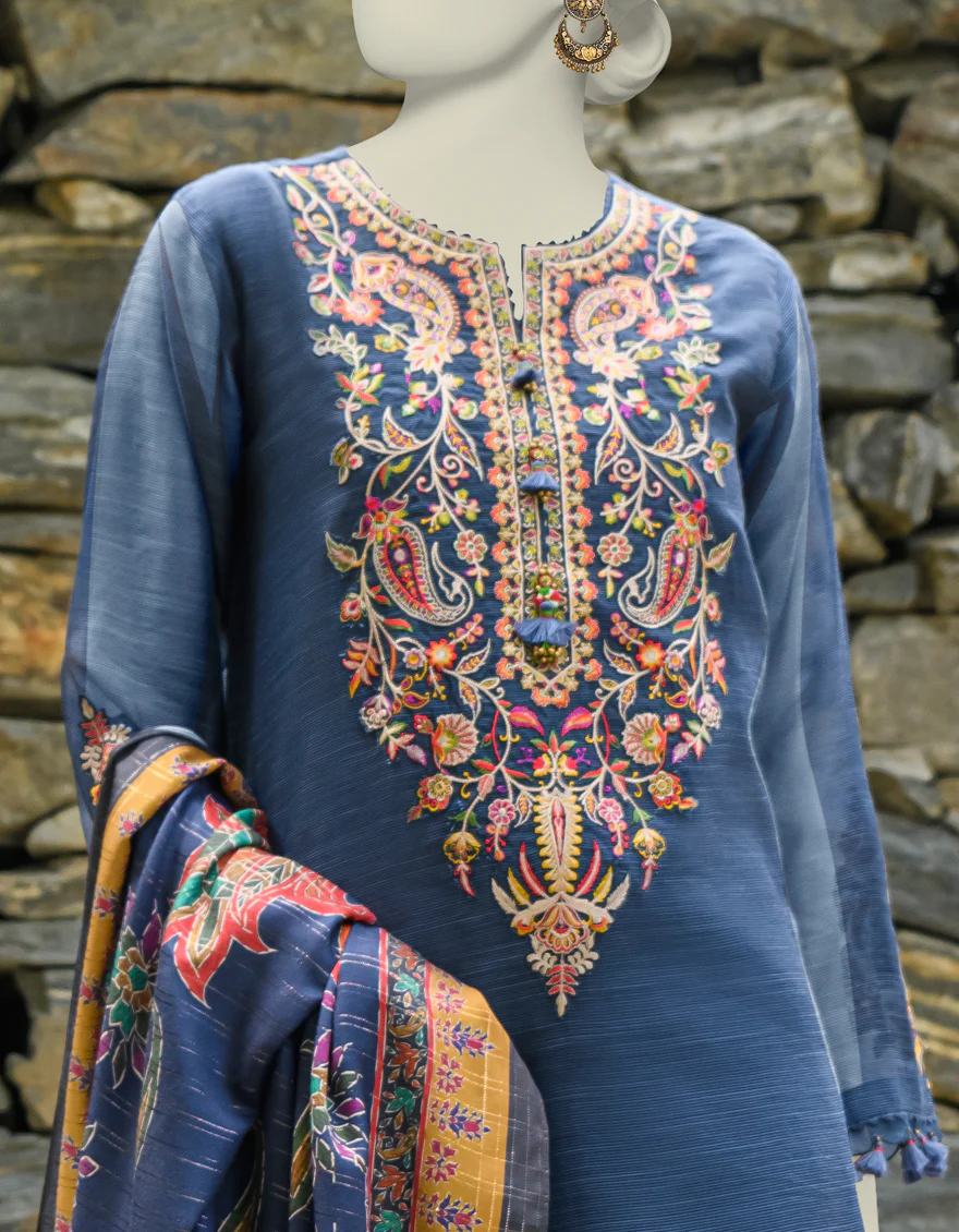 BLUE CAMBRIC 3PC UNSTITCHED | JJLS-W-JWU-US-23-1865 FB/LUXE-4 - Image 3