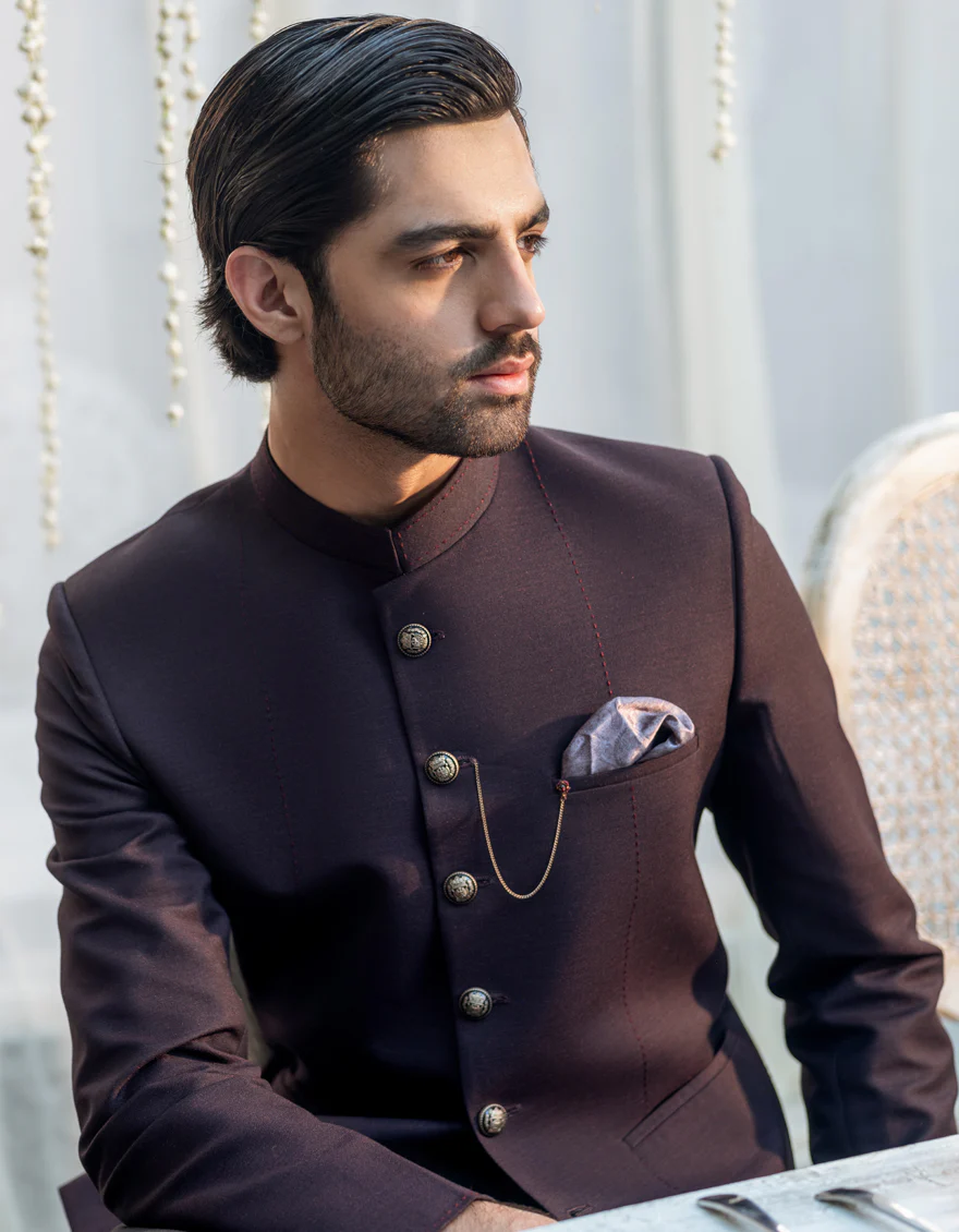 MAROON SUITING PRINCE COAT | JJPJ-48112/S24/JJ9261-FL - Image 2