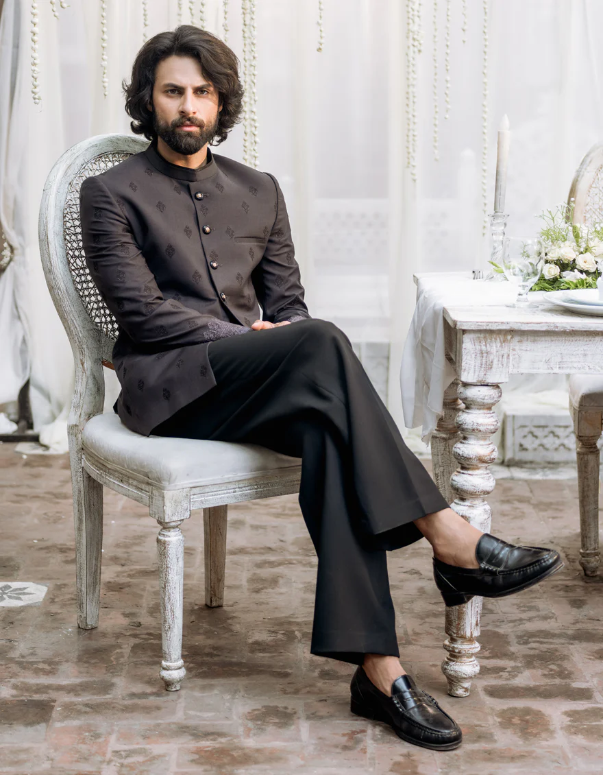 CHARCOAL GREY SUITING PRINCE COAT | JJPJ-48115/S24/JJ9260-FL - Image 2