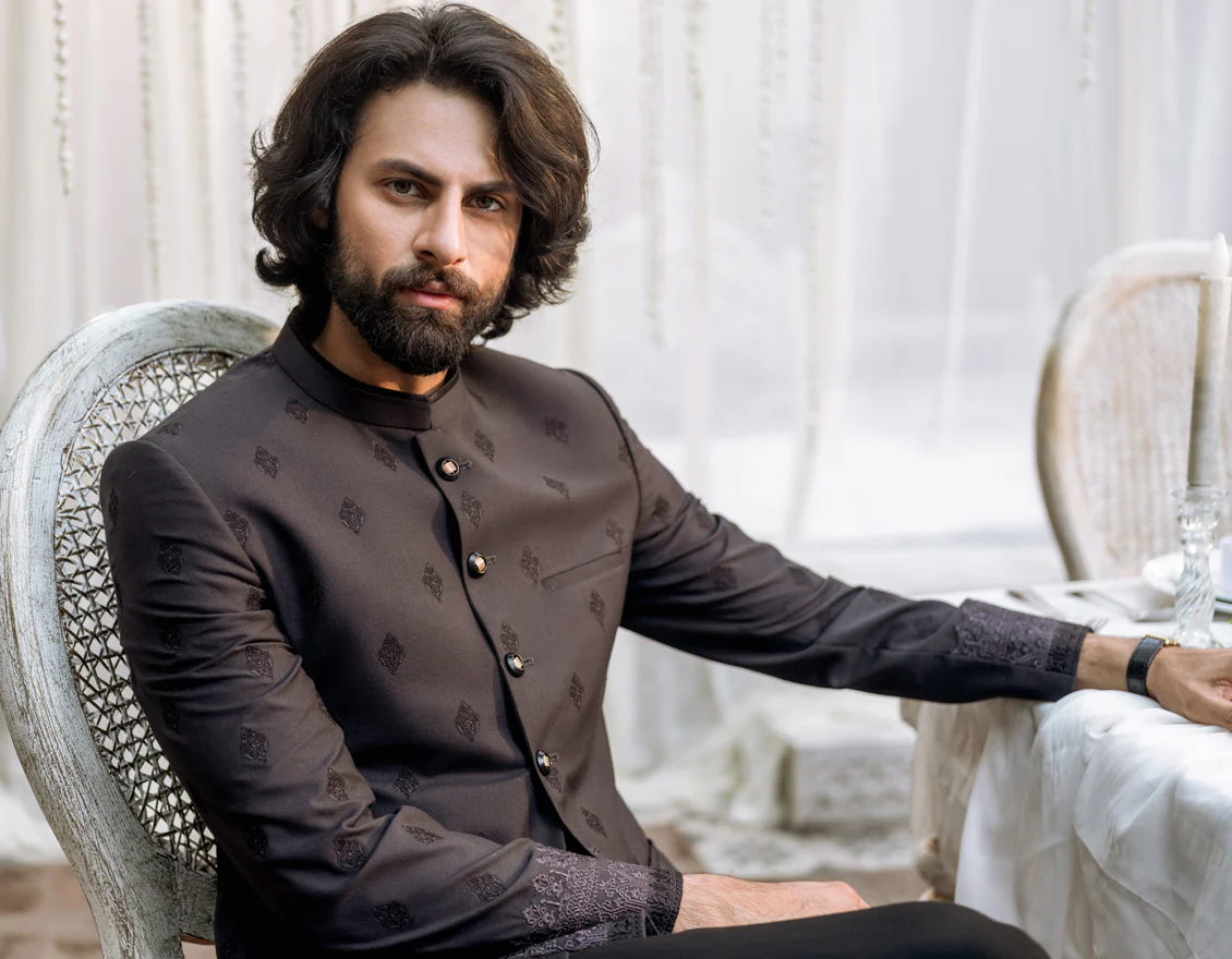 CHARCOAL GREY SUITING PRINCE COAT | JJPJ-48115/S24/JJ9260-FL - Image 4