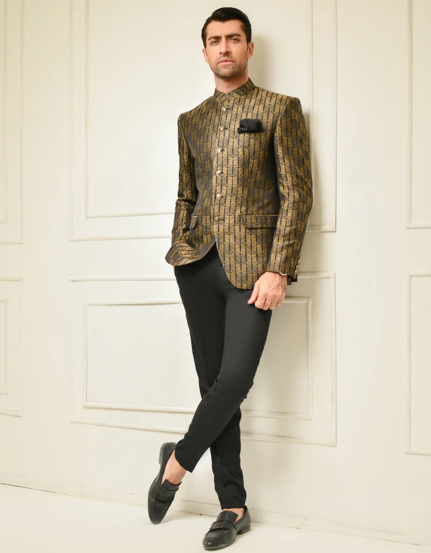 BLACK JAMAWAR PRINCE COAT | JJPJ-US-42186/S22/JJ7301-PN