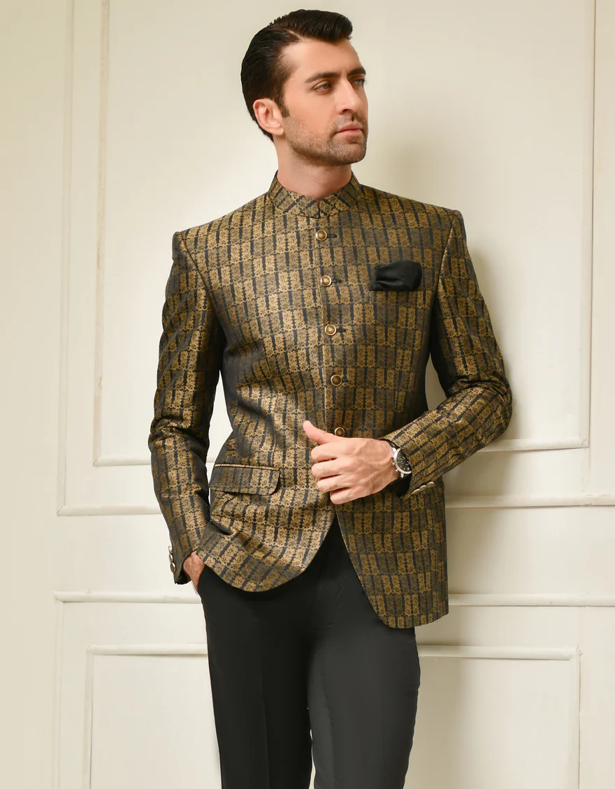 BLACK JAMAWAR PRINCE COAT | JJPJ-US-42186/S22/JJ7301-PN - Image 3