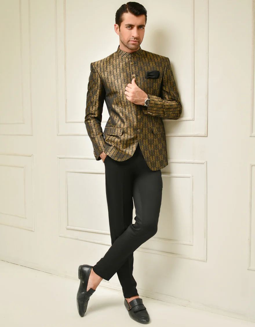 BLACK JAMAWAR PRINCE COAT | JJPJ-US-42186/S22/JJ7301-PN - Image 4