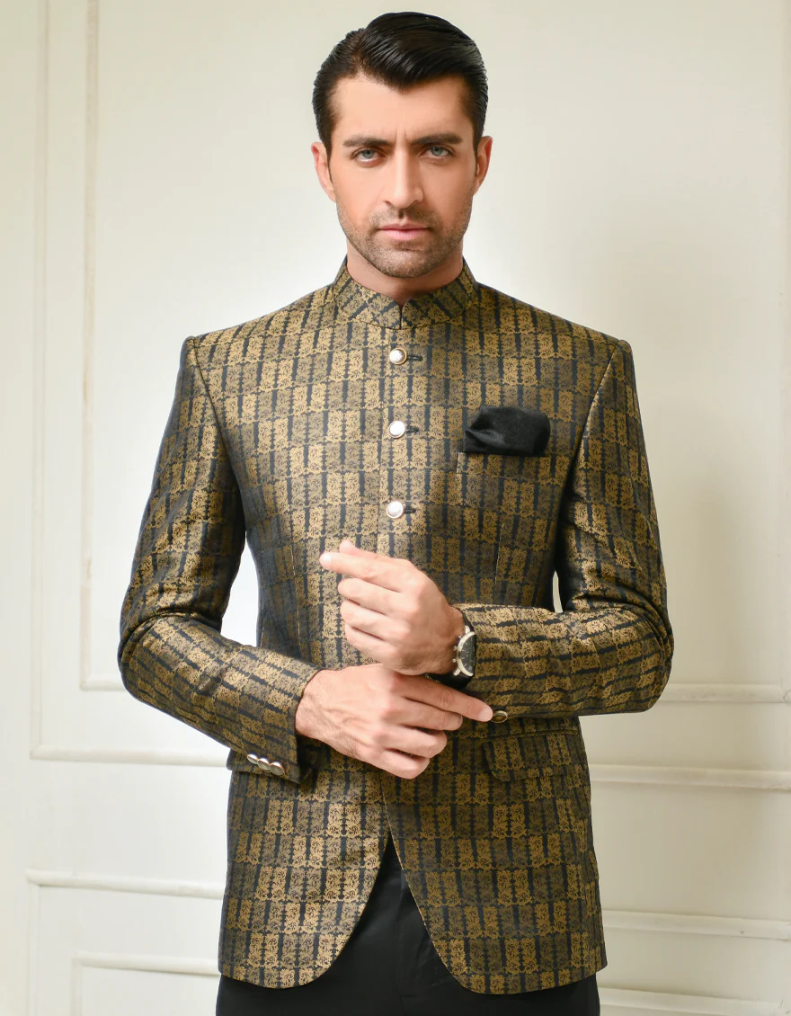 BLACK JAMAWAR PRINCE COAT | JJPJ-US-42186/S22/JJ7301-PN - Image 5