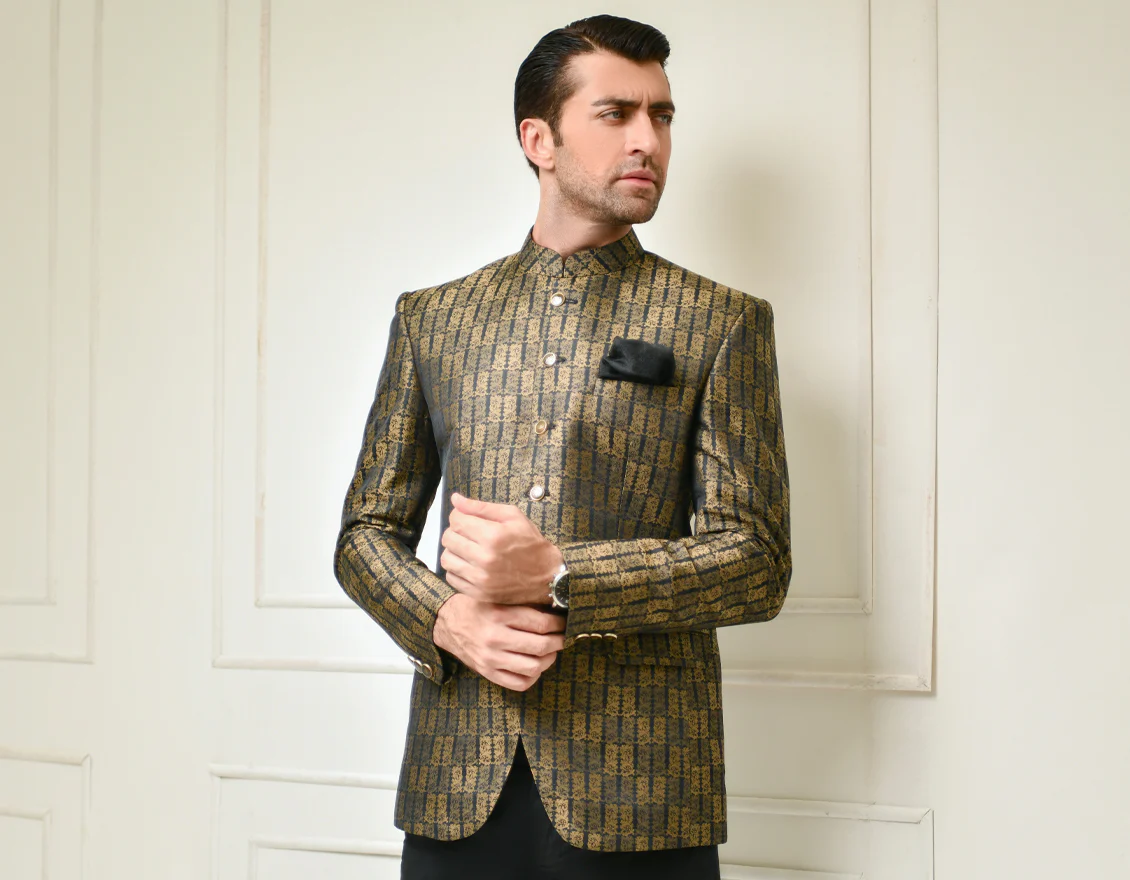 BLACK JAMAWAR PRINCE COAT | JJPJ-US-42186/S22/JJ7301-PN - Image 6
