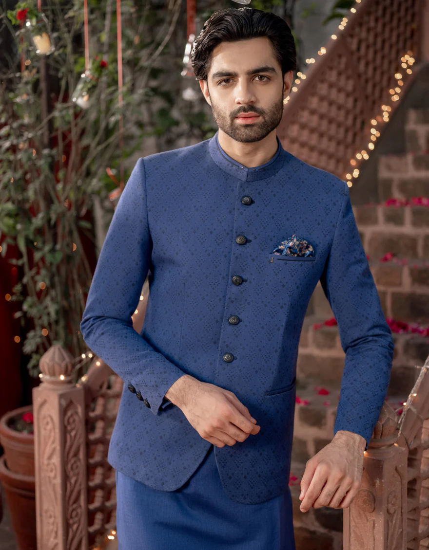 BLUE BLENDED PRINCE COAT | JJPJKP-A-48138/S24/JMR-3363A-FL - Image 2