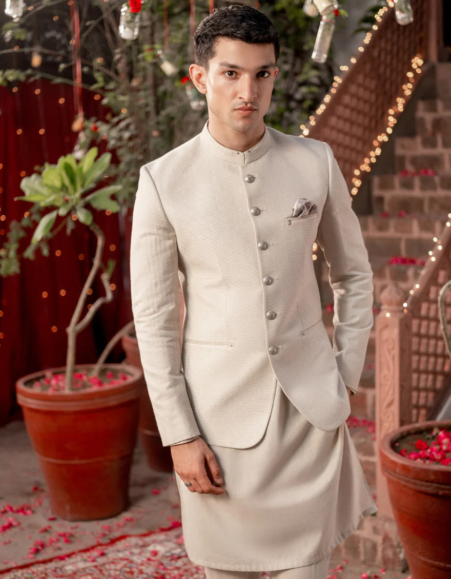 WHITE BLENDED PRINCE COAT | JJPJKP-A-48150/S24/JMR-3361A-FL - Image 2