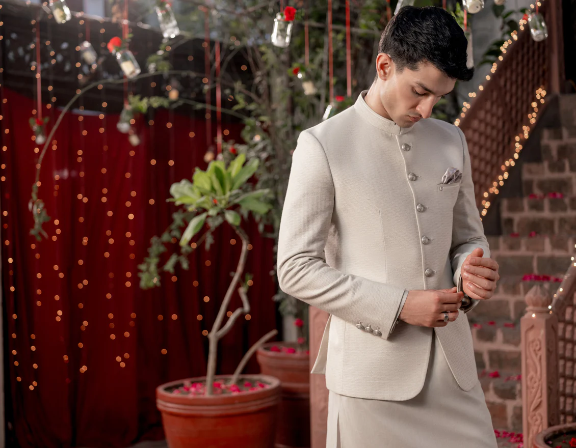 WHITE BLENDED PRINCE COAT | JJPJKP-A-48150/S24/JMR-3361A-FL - Image 3