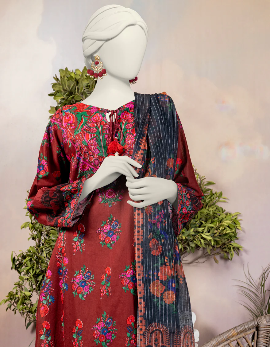 RED LAWN 2PC STITCHED | JJPW-JW2-S-24-7001 FB/FOLK-2 - Image 3