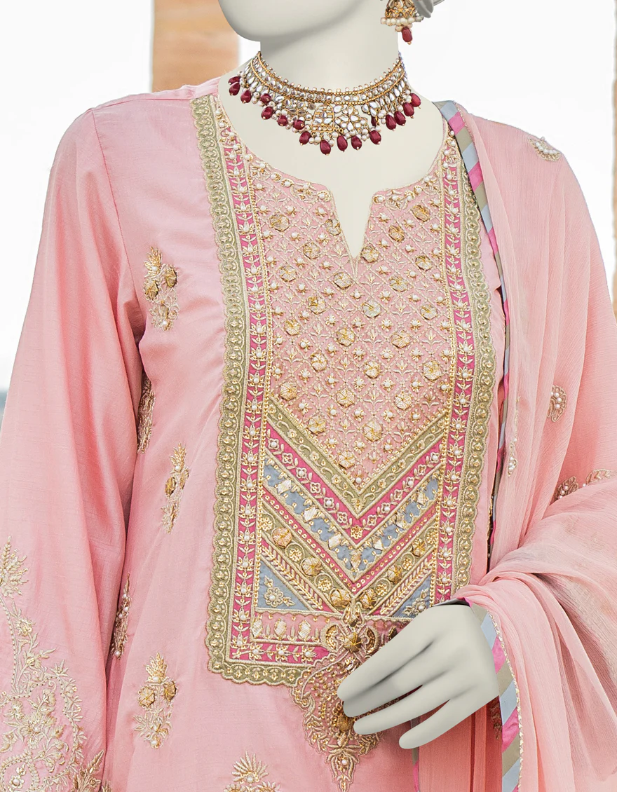 PINK RAW SILK 3PC STITCHED | JJPW-S-JPS-24-3902 F - Image 3