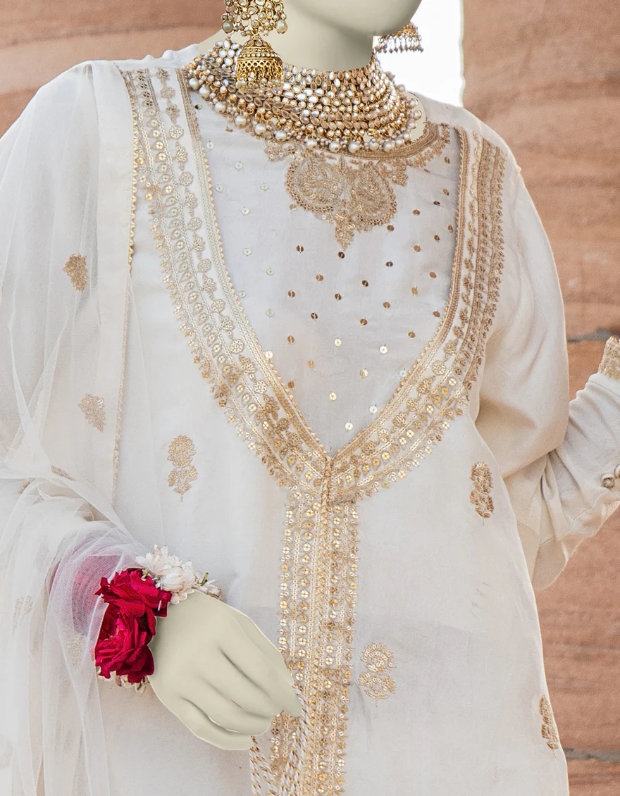 WHITE RAW SILK 3PC STITCHED | JJPW-S-JPS-24-3905 F - Image 3