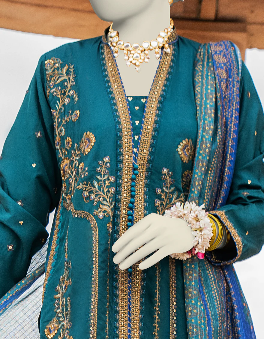 GREEN RAW SILK 3PC STITCHED | JJPW-S-JPS-24-3908 FB/INARA-08 - Image 3