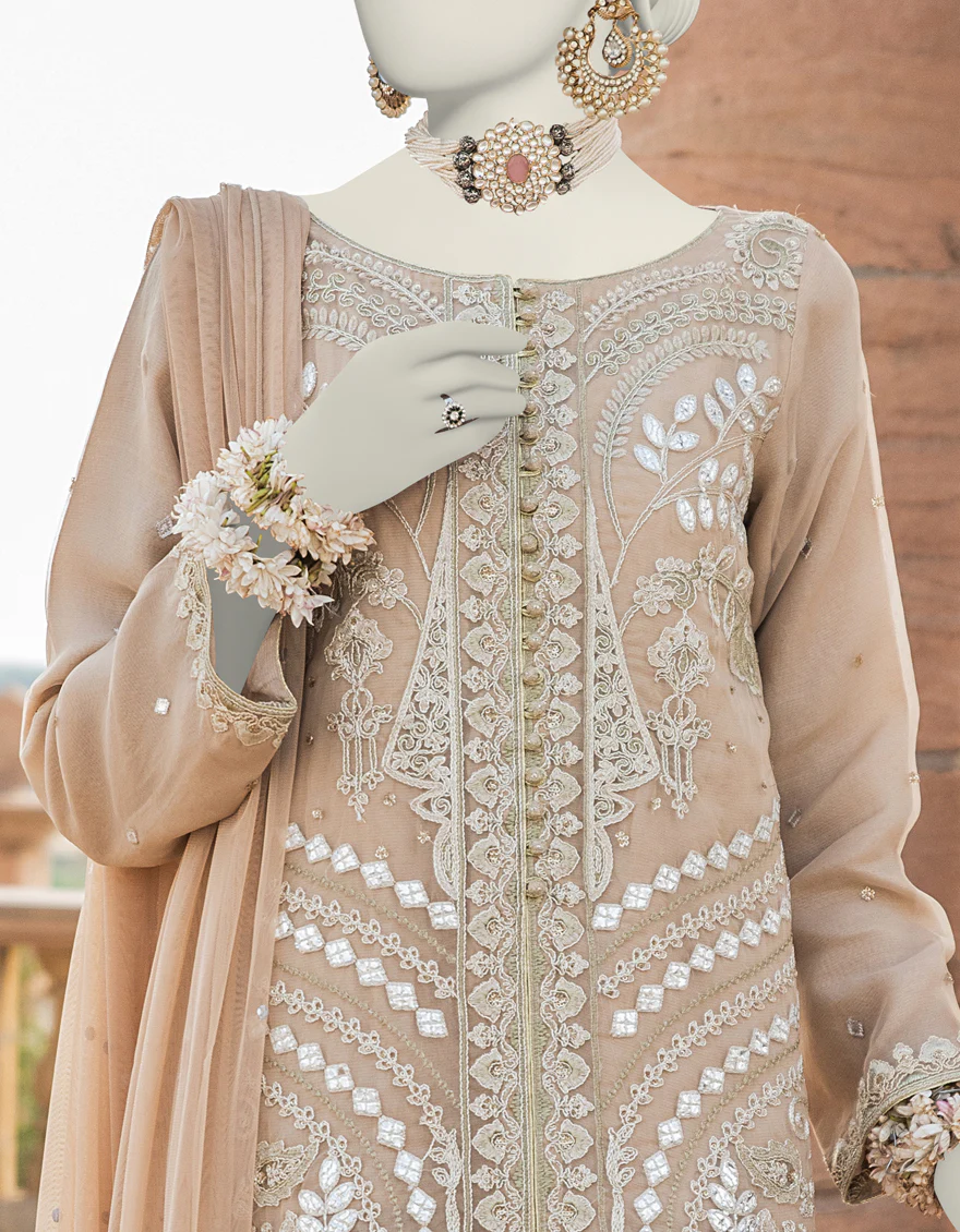 BROWN ORGANZA 3PC STITCHED | JJPW-S-JPS-24-3910 F - Image 3