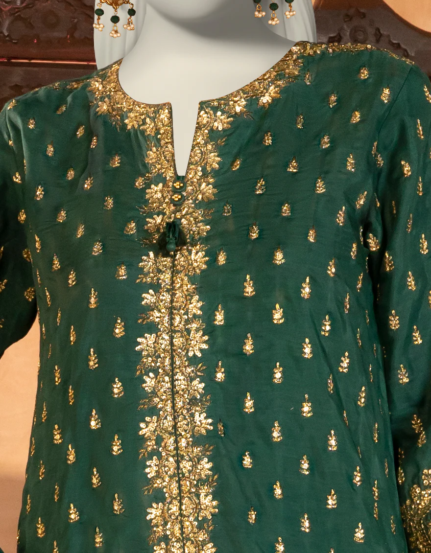 GREEN RAW SILK 3PC STITCHED | JJPW-S-JPS-25-3903 F - Image 4