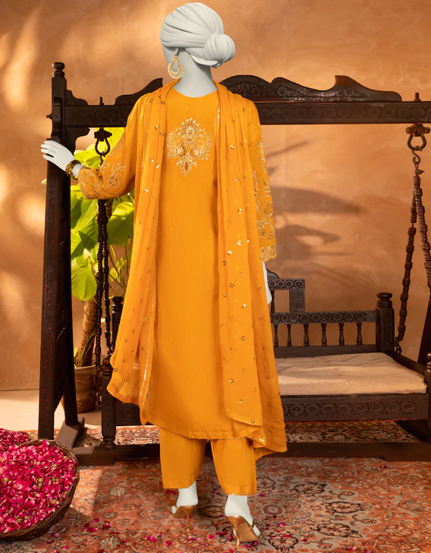 MUSTARD PAPER COTTON 3PC STITCHED | JJPW-S-JPS-25-3904 F - Image 2