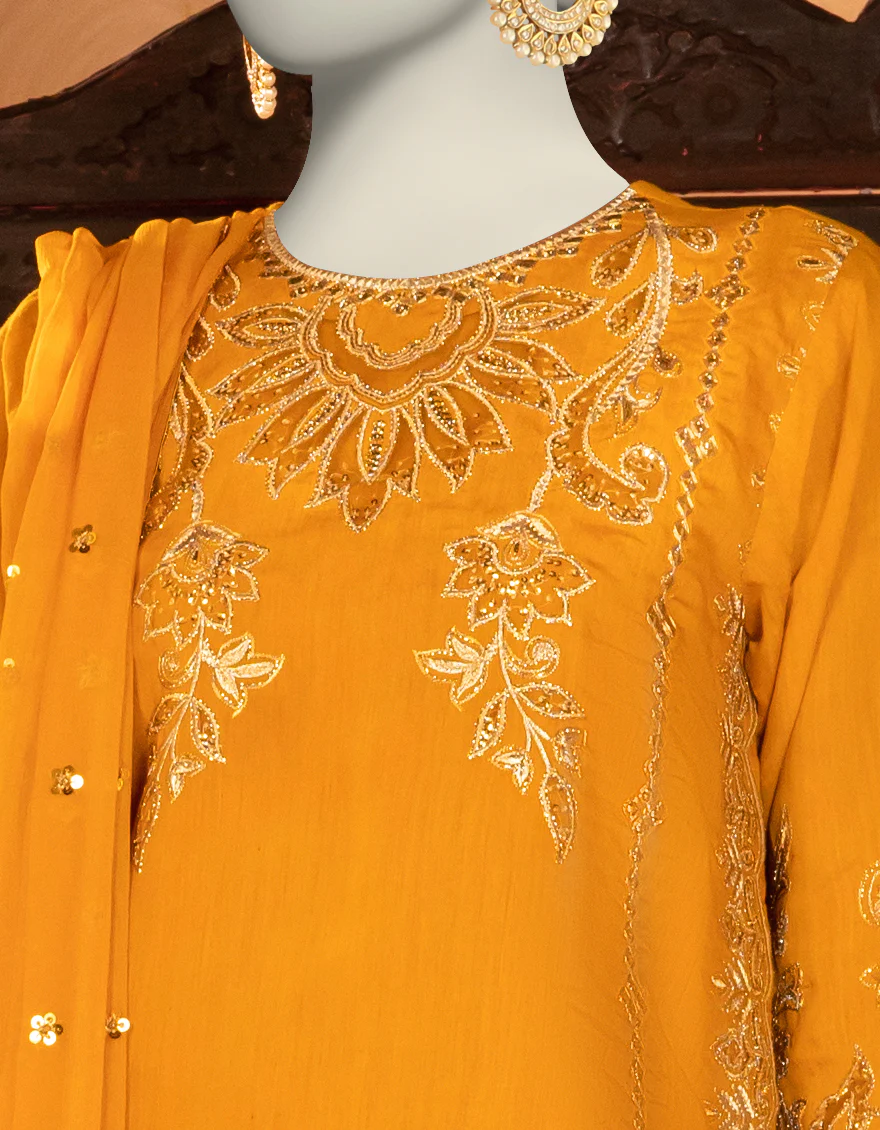 MUSTARD PAPER COTTON 3PC STITCHED | JJPW-S-JPS-25-3904 F - Image 3