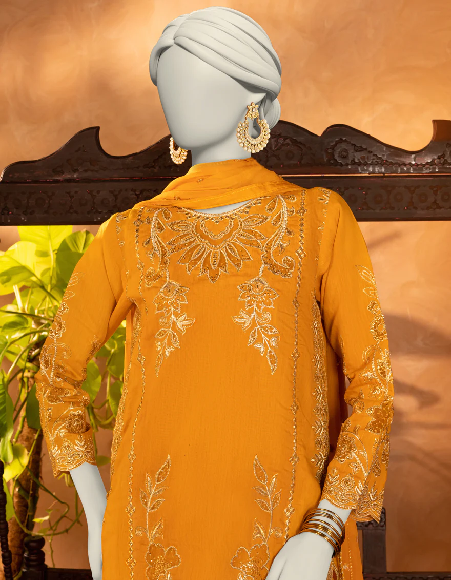 MUSTARD PAPER COTTON 3PC STITCHED | JJPW-S-JPS-25-3904 F - Image 4