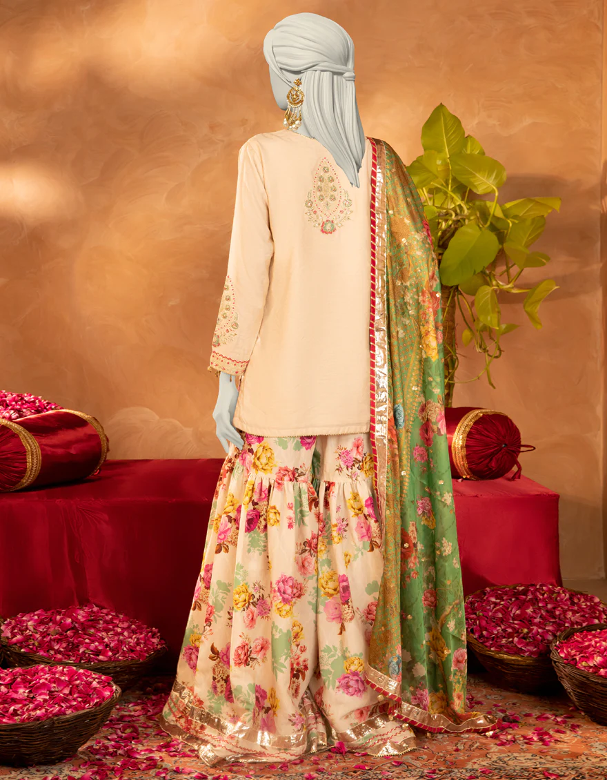 BEIGE COTTON SILK 3PC STITCHED | JJPW-S-JPS-25-3906 F - Image 2