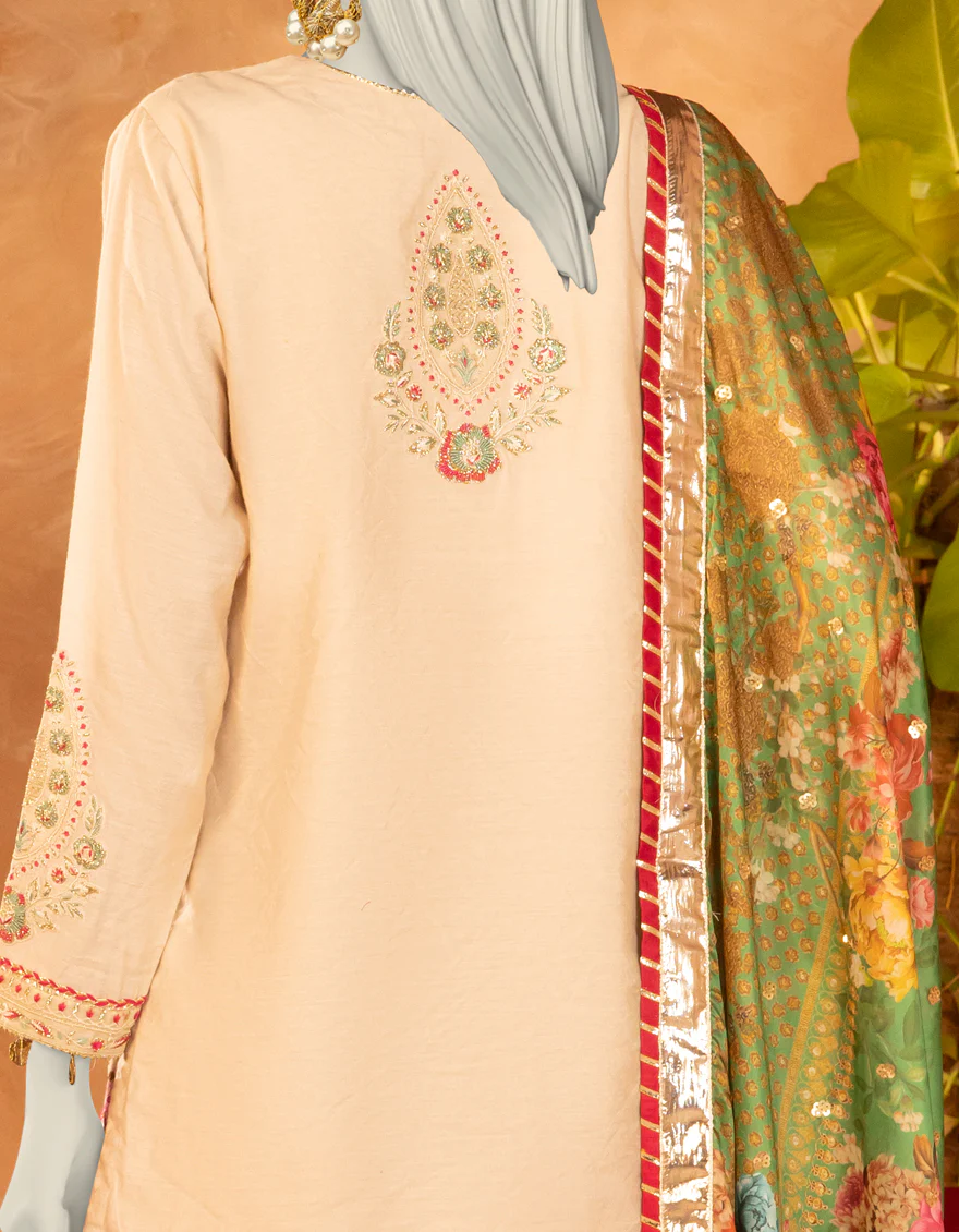 BEIGE COTTON SILK 3PC STITCHED | JJPW-S-JPS-25-3906 F - Image 3