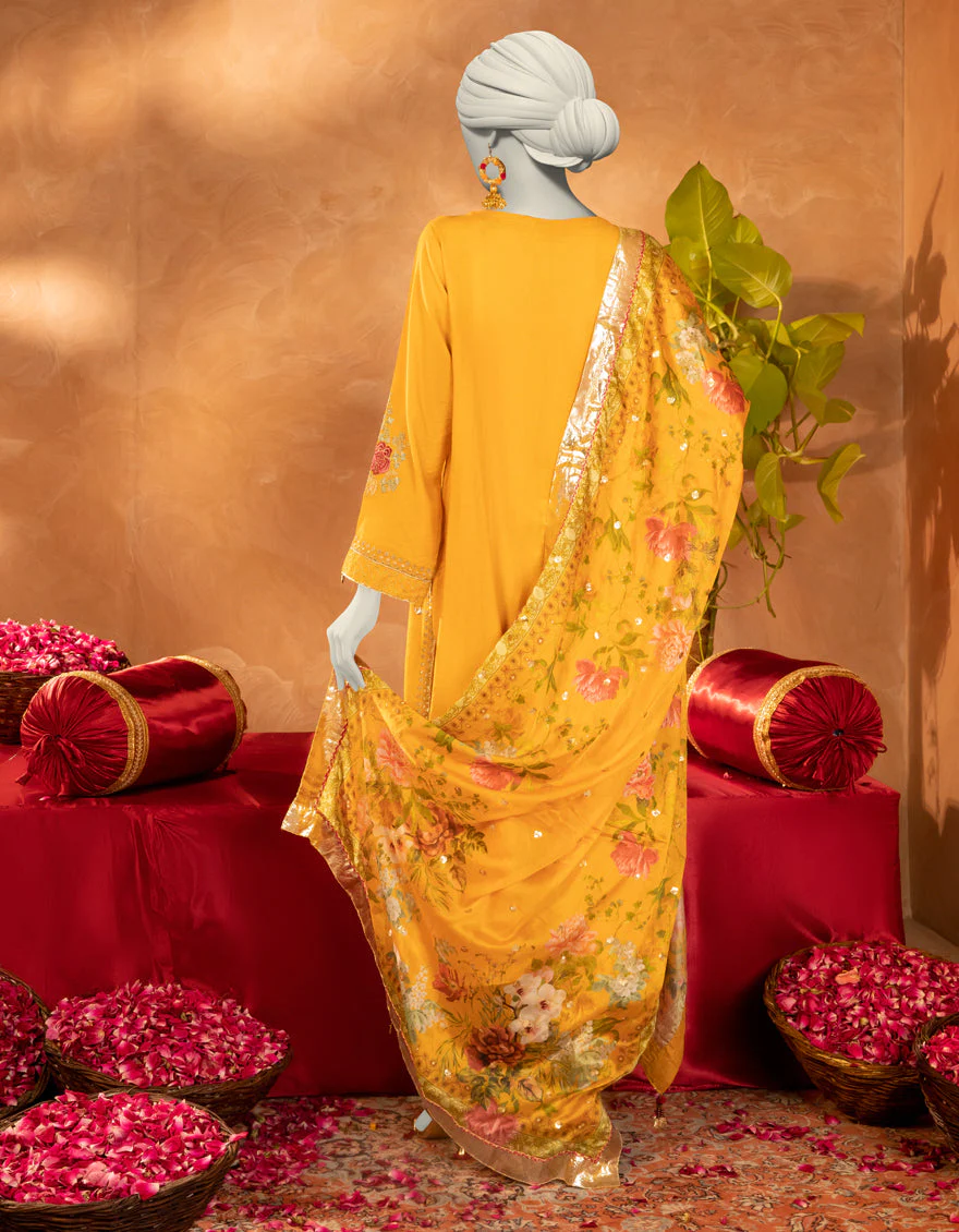 MUSTARD COTTON SILK 3PC STITCHED | JJPW-S-JPS-25-3907 FB/DANEEN-7 - Image 2