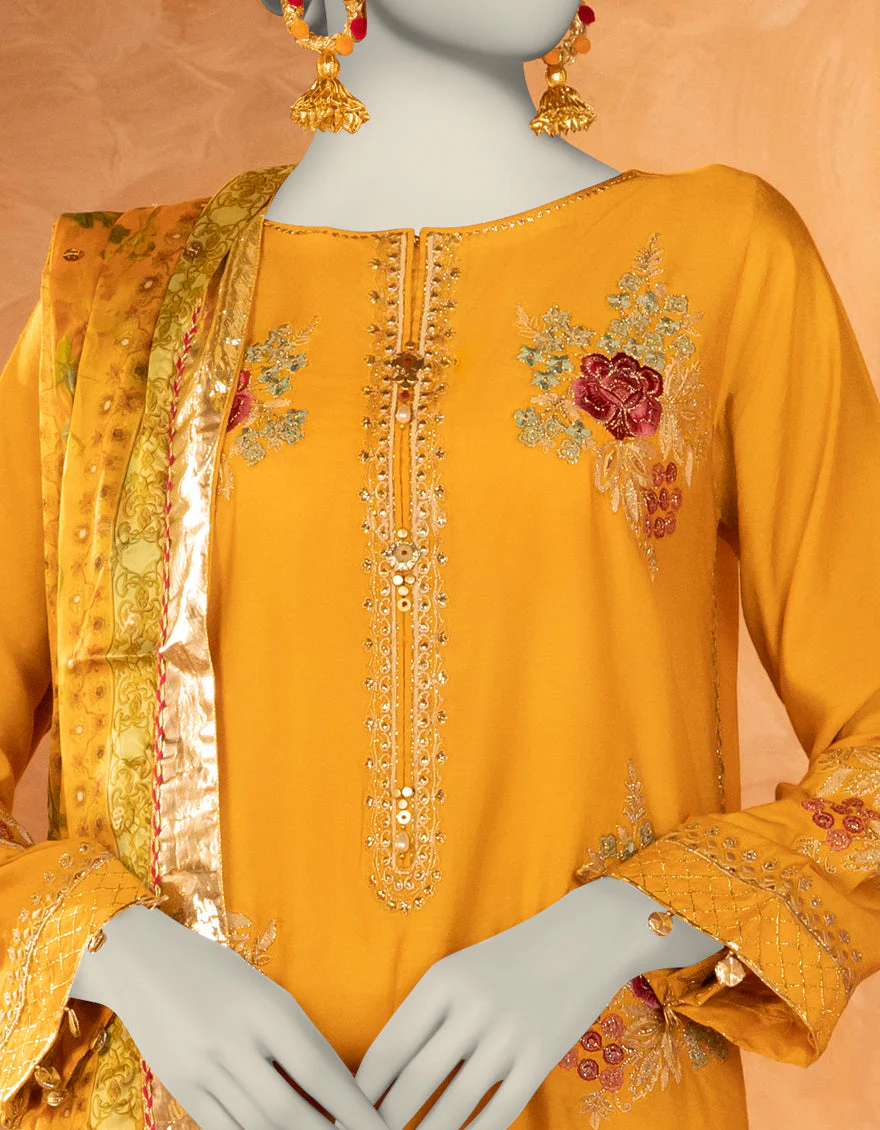 MUSTARD COTTON SILK 3PC STITCHED | JJPW-S-JPS-25-3907 FB/DANEEN-7 - Image 3