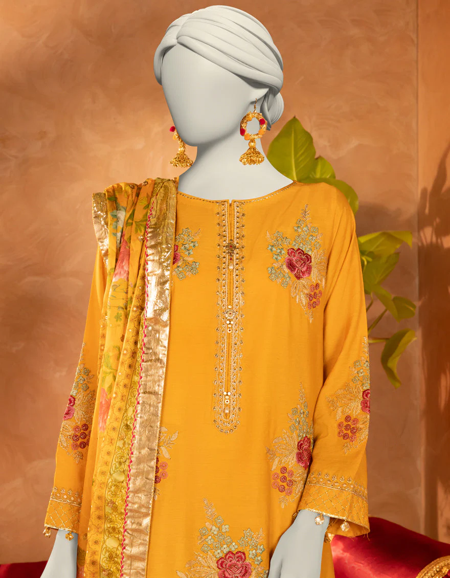 MUSTARD COTTON SILK 3PC STITCHED | JJPW-S-JPS-25-3907 FB/DANEEN-7 - Image 4