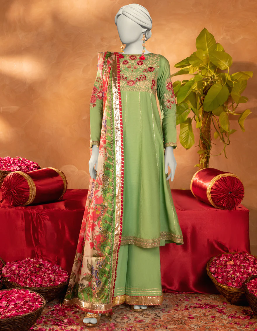 GREEN COTTON SILK 3PC STITCHED | JJPW-S-JPS-25-3908 FB/DANEEN-8 - Image 4