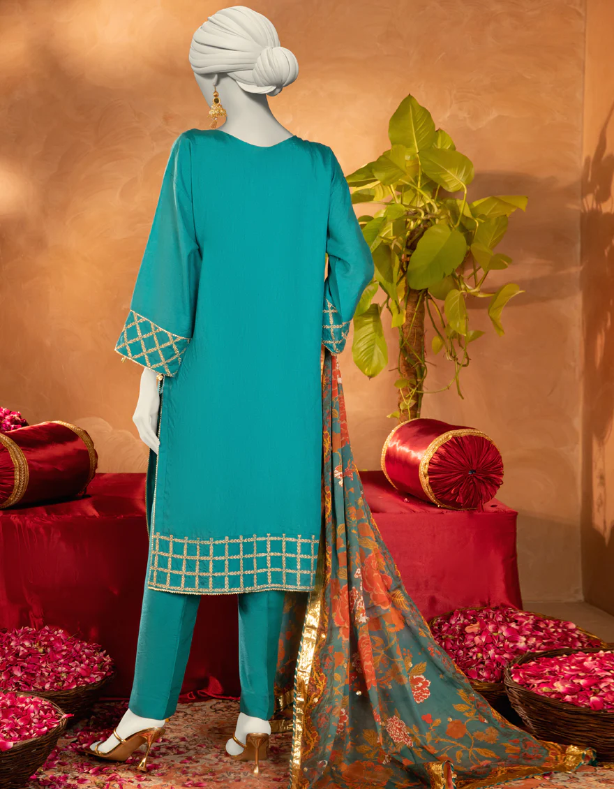 BLUE COTTON SILK 3PC STITCHED | JJPW-S-JPS-25-3909 F - Image 2