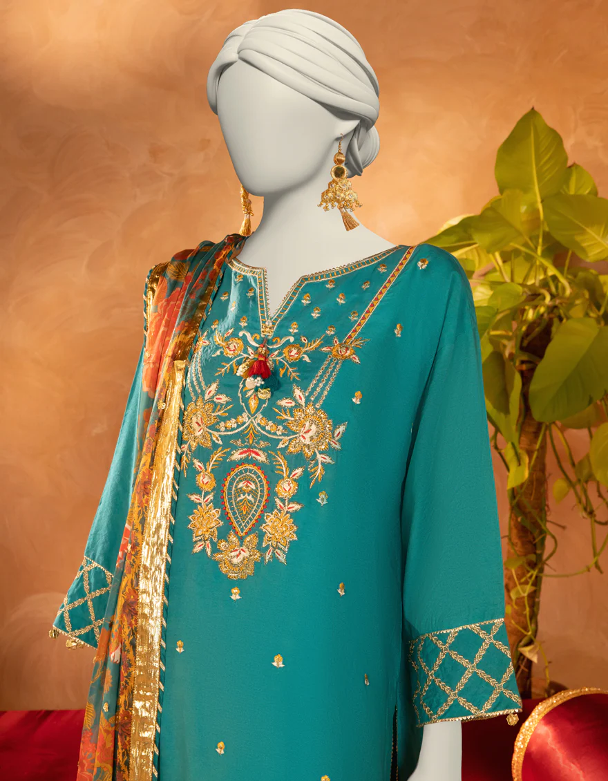 BLUE COTTON SILK 3PC STITCHED | JJPW-S-JPS-25-3909 F - Image 3