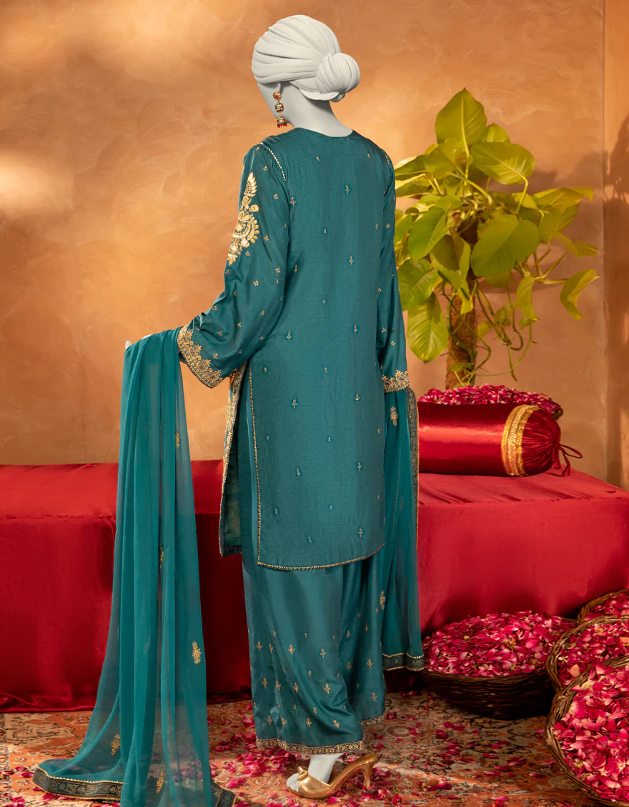 GREEN RAW SILK 3PC STITCHED | JJPW-S-JPS-25-3915 F - Image 2